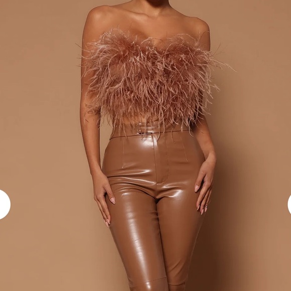 Feathered Strapless Top in Mocha M - Picture 3 of 4